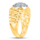 10kt Two-tone Gold Diamond 10kt Two-Tone Yellow  Mens   Flower Cluster Ribbed Ring 1 Cttw | Natural Round Diamonds