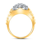 10kt Two-tone Gold Diamond 10kt Two-Tone Yellow  Mens   Flower Cluster Ribbed Ring 1 Cttw | Natural Round Diamonds