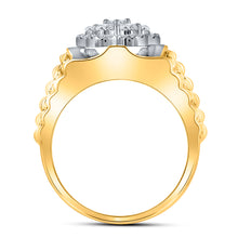 Load image into Gallery viewer, 10kt Two-tone Gold Diamond 10kt Two-Tone Yellow  Mens   Flower Cluster Ribbed Ring 1 Cttw | Natural Round Diamonds