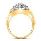 10kt Two-tone Gold Diamond 10kt Two-Tone Yellow  Mens   Flower Cluster Ribbed Ring 1 Cttw | Natural Round Diamonds