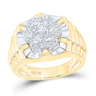 10kt Two-tone Gold Diamond 10kt Two-Tone Yellow  Mens   Flower Cluster Ribbed Ring 1 Cttw | Natural Round Diamonds
