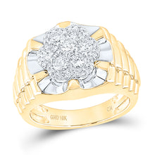 Load image into Gallery viewer, 10kt Two-tone Gold Diamond 10kt Two-Tone Yellow  Mens   Flower Cluster Ribbed Ring 1 Cttw | Natural Round Diamonds
