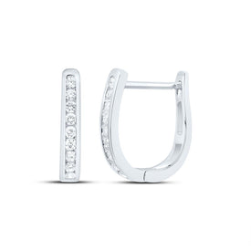10K White Gold Elegant Hoop Earrings with Diamond with Natural Sparkle - Splendid Jewellery