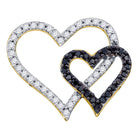 10K Yellow Gold Womens Black Color Enhanced Diamond Double Heart Pendant 1/2 Cttw - Splendid Jewellery
