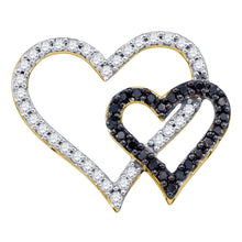 Load image into Gallery viewer, 10K Yellow Gold Womens Black Color Enhanced Diamond Double Heart Pendant 1/2 Cttw - Splendid Jewellery