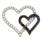 10K Yellow Gold Womens Black Color Enhanced Diamond Double Heart Pendant 1/2 Cttw - Splendid Jewellery