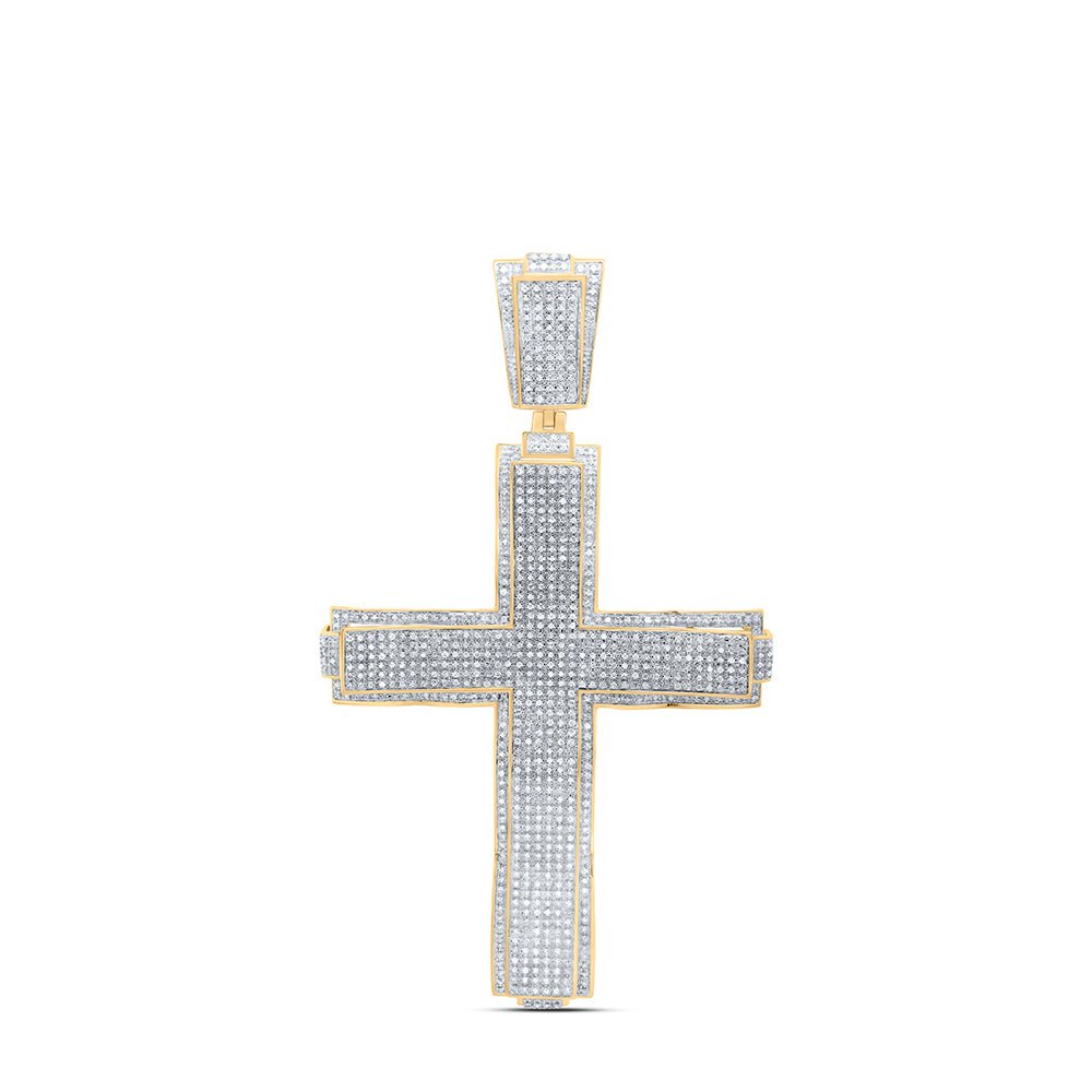 10K Yellow Gold Round Diamond Roman Cross Charm Pendant 2 1/2 Cttw - Splendid Jewellery