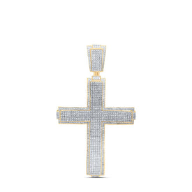 10K Yellow Gold Round Diamond Roman Cross Charm Pendant 2 1/2 Cttw - Splendid Jewellery