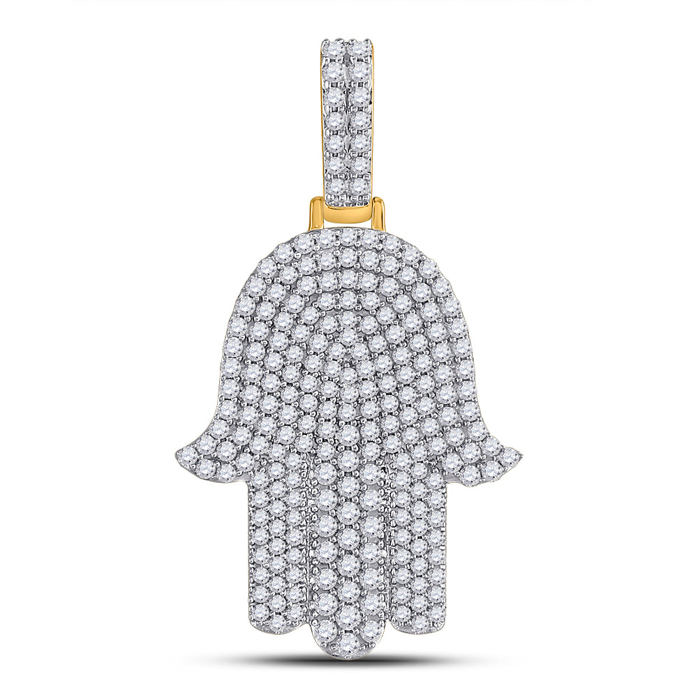 10kt Yellow Gold Men's Diamond Hamsa Charm Pendant - 1-1/2 Cttw | Splendid Jewellery