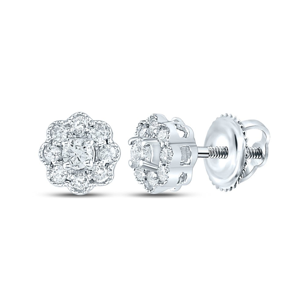 14K White Gold Round Diamond Stud Earrings with Fine Detail - Splendid Jewellery