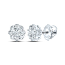 Load image into Gallery viewer, 14K White Gold Round Diamond Stud Earrings with Fine Detail - Splendid Jewellery