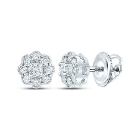 14K White Gold Round Diamond Stud Earrings with Fine Detail - Splendid Jewellery