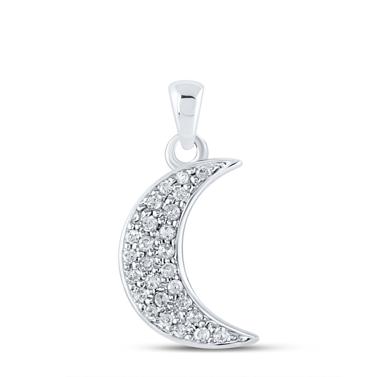 10K White Gold Round Diamond Womens Crescent Moon Fashion Pendant 1/8 Cttw - Splendid Jewellery