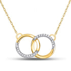 10K Yellow Gold Round Diamond Womens Interlocking Double Circle Pendant Necklace 1/10 Cttw - Splendid Jewellery