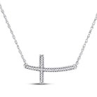 10K White Gold Round Diamond Womens Horizontal Cross Pendant Necklace 1/10 Cttw - Splendid Jewellery