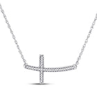 10K White Gold Round Diamond Womens Horizontal Cross Pendant Necklace 1/10 Cttw - Splendid Jewellery