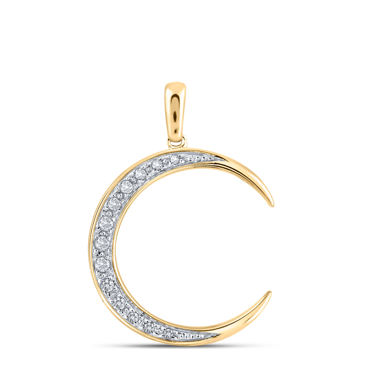 14K Yellow Gold Round Diamond Womens Crescent Moon Pendant 1/6 Cttw - Splendid Jewellery