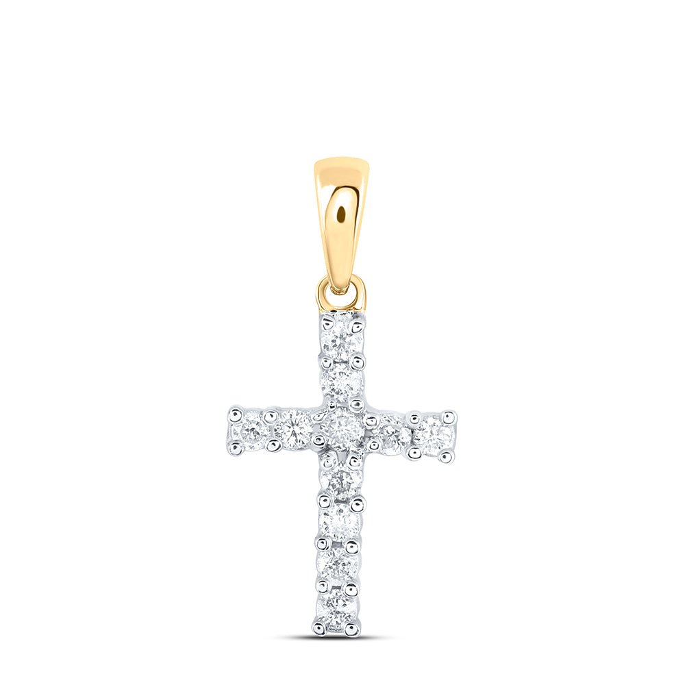 14K Yellow Gold Round Diamond Womens Cross Faith Pendant 1/10 Cttw - Splendid Jewellery