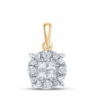 14K Yellow Gold Princess Diamond Womens Princess Cluster Pendant 1/4 Cttw - Splendid Jewellery