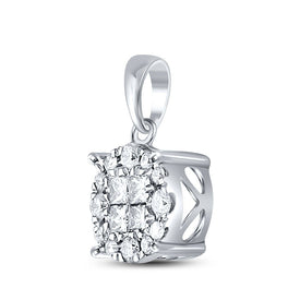 14K White Gold Princess Diamond Womens Princess Fashion Cluster Pendant 1/4 Cttw - Splendid Jewellery