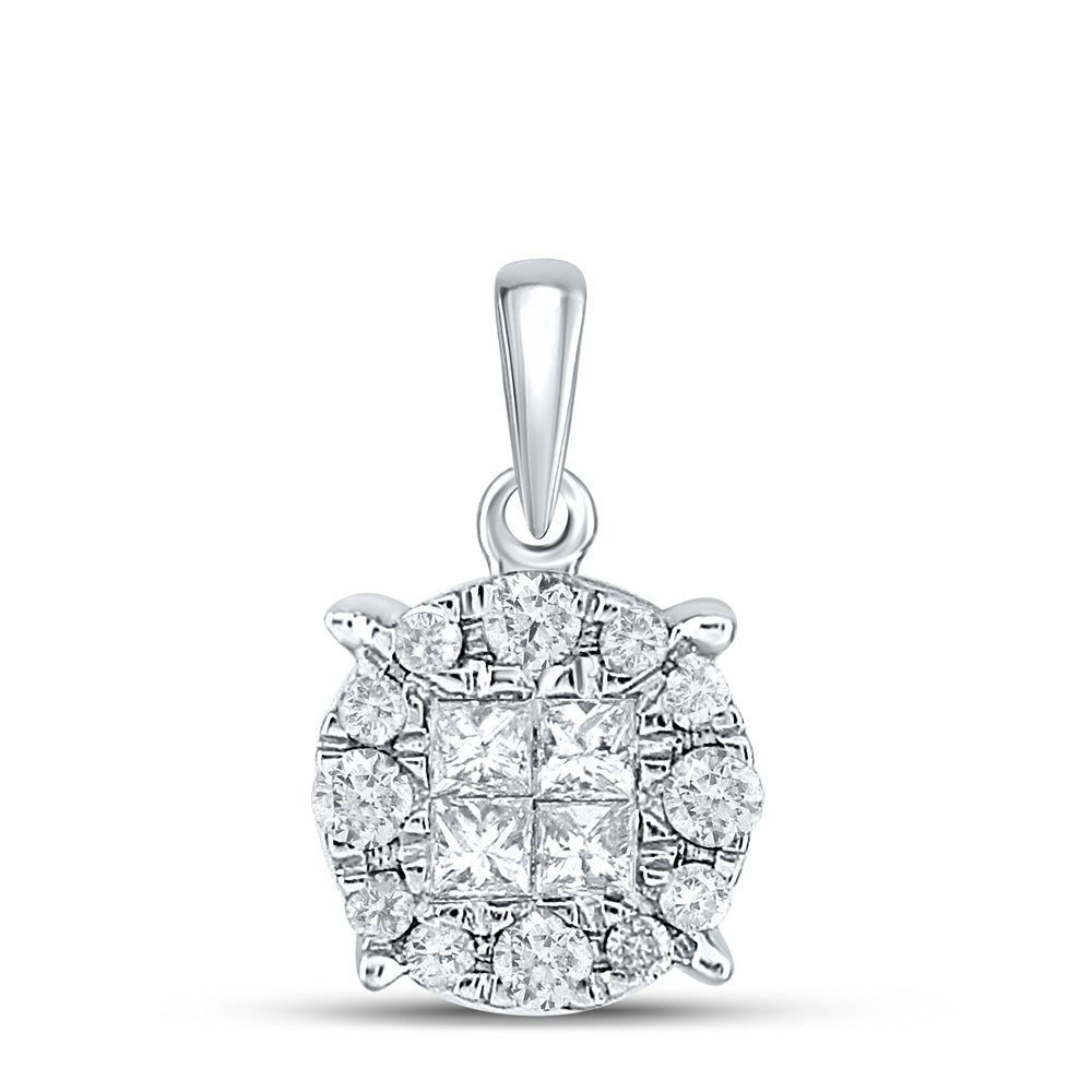 14K White Gold Princess Diamond Womens Princess Fashion Cluster Pendant 1/4 Cttw - Splendid Jewellery