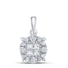 14K White Gold Princess Diamond Womens Princess Fashion Cluster Pendant 1/4 Cttw - Splendid Jewellery