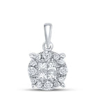 14K White Gold Princess Diamond Womens Princess Fashion Cluster Pendant 1/4 Cttw - Splendid Jewellery