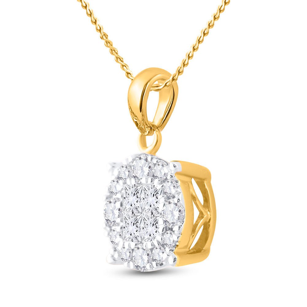 14K Yellow Gold Princess Diamond Womens Princess Fashion Cluster Pendant 1/2 Cttw - Splendid Jewellery