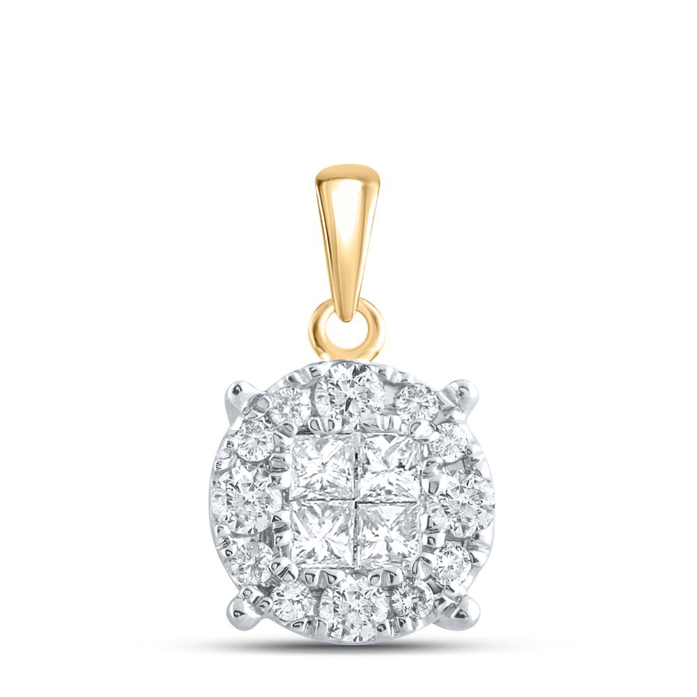14K Yellow Gold Princess Diamond Womens Princess Fashion Cluster Pendant 1/2 Cttw - Splendid Jewellery