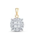 14K Yellow Gold Princess Diamond Womens Princess Fashion Cluster Pendant 1/2 Cttw - Splendid Jewellery