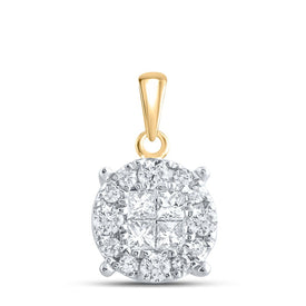 14K Yellow Gold Princess Diamond Womens Princess Fashion Cluster Pendant 1/2 Cttw - Splendid Jewellery