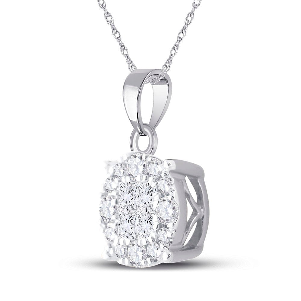 14K White Gold Princess Diamond Womens Princess Fashion Cluster Pendant 1/2 Cttw - Splendid Jewellery