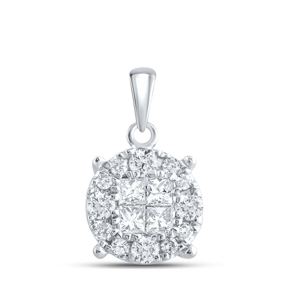14K White Gold Princess Diamond Womens Princess Fashion Cluster Pendant 1/2 Cttw - Splendid Jewellery