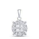 14K White Gold Princess Diamond Womens Princess Fashion Cluster Pendant 1/2 Cttw - Splendid Jewellery