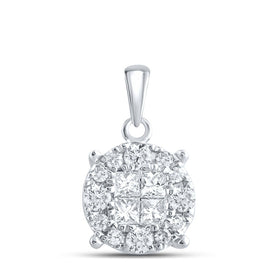 14K White Gold Princess Diamond Womens Princess Fashion Cluster Pendant 1/2 Cttw - Splendid Jewellery