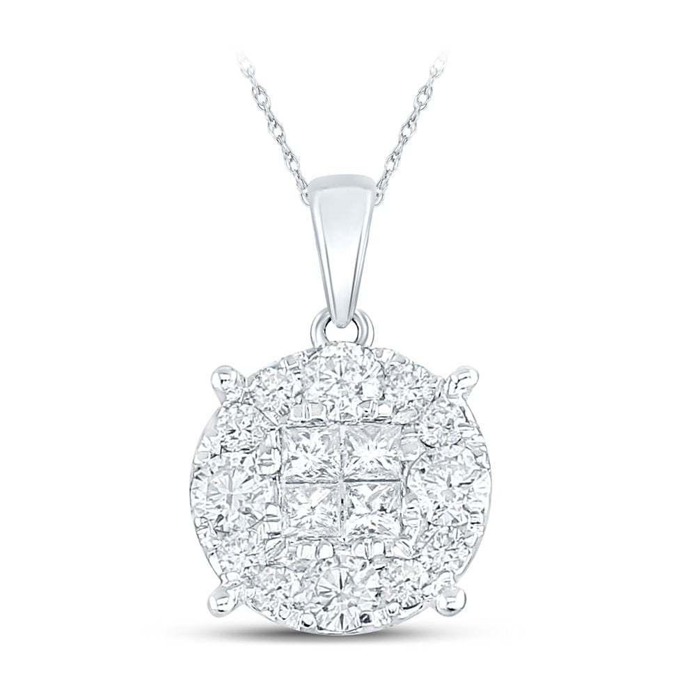 14K White Gold Princess Diamond Womens Princess Fashion Cluster Pendant 1 Cttw - Splendid Jewellery