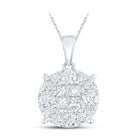 14K White Gold Princess Diamond Womens Princess Fashion Cluster Pendant 1 Cttw - Splendid Jewellery