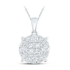 14K White Gold Princess Diamond Womens Princess Fashion Cluster Pendant 1 Cttw - Splendid Jewellery