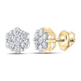14K Yellow Gold Diamond Cluster Earrings 7/8 Cttw - Splendid Jewellery
