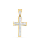 10K Yellow Gold Round Diamond Concave Cross Charm Pendant 1/2 Cttw - Splendid Jewellery