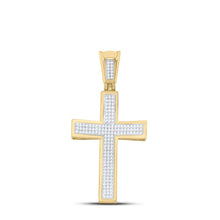 Load image into Gallery viewer, 10K Yellow Gold Round Diamond Concave Cross Charm Pendant 1/2 Cttw - Splendid Jewellery