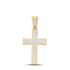 10K Yellow Gold Round Diamond Concave Cross Charm Pendant 1/2 Cttw - Splendid Jewellery
