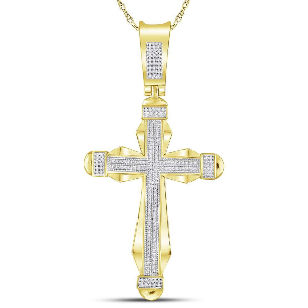 10K Yellow Gold Round Diamond Cross Charm Pendant 1/2 Cttw - Splendid Jewellery