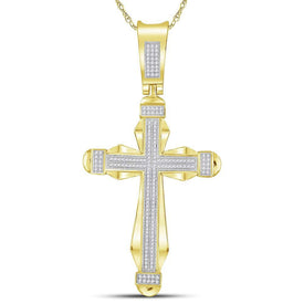 10K Yellow Gold Round Diamond Cross Charm Pendant 1/2 Cttw - Splendid Jewellery
