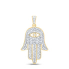 10K Yellow Gold Round Diamond Eye Of Fatima Hamsa Hand Charm Pendant 3/8 Cttw - Splendid Jewellery