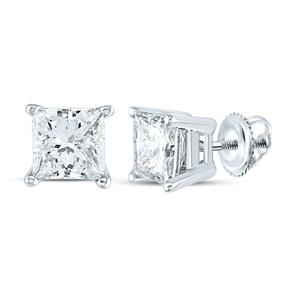 Princess Diamond Stud Earrings 1 13/8 Cttw - Splendid Jewellery