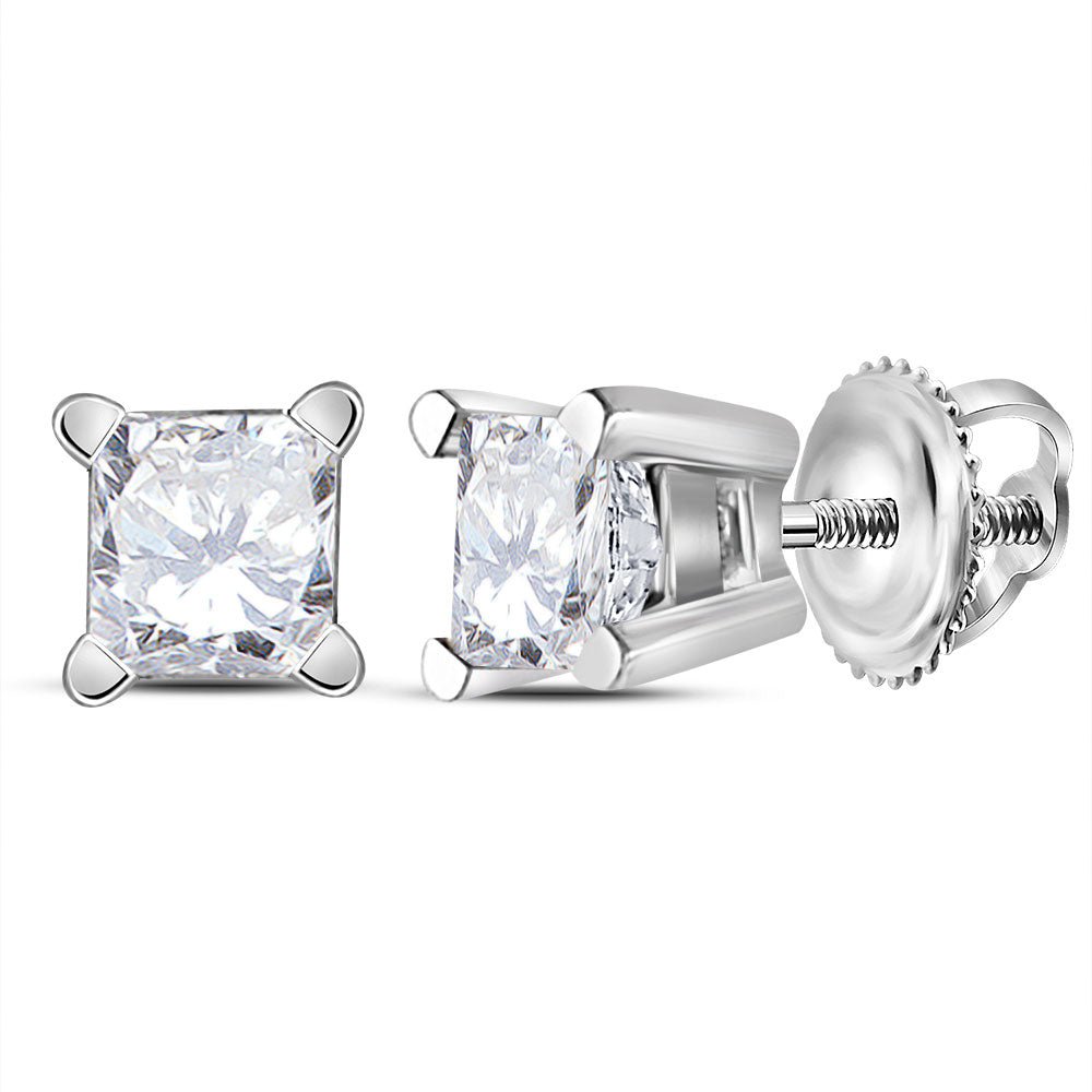 14K White Gold Elegant Stud Earrings with Diamond with Fine Detail - Splendid Jewellery