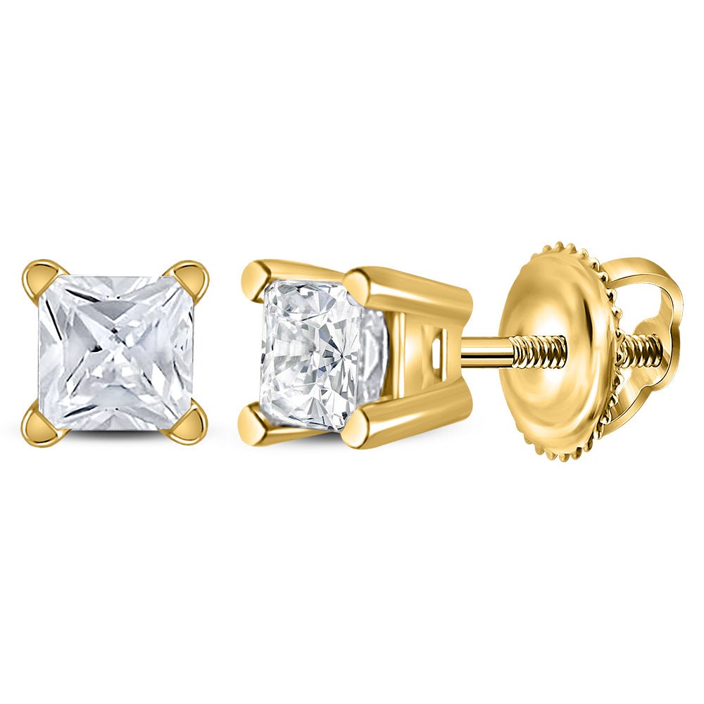 14K Yellow Gold Princess Diamond Stud Earrings - Splendid Jewellery