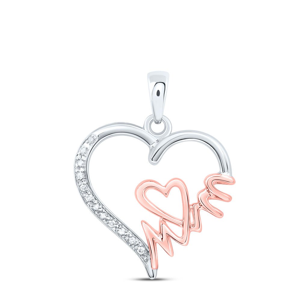 Sterling Silver Round Diamond Sterling Silver Womens Yellow - Tone Mom Heart Pendant 1/20 Cttw - Splendid Jewellery