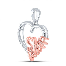 Sterling Silver Round Diamond Sterling Silver Womens Yellow - Tone Mom Heart Pendant 1/20 Cttw - Splendid Jewellery
